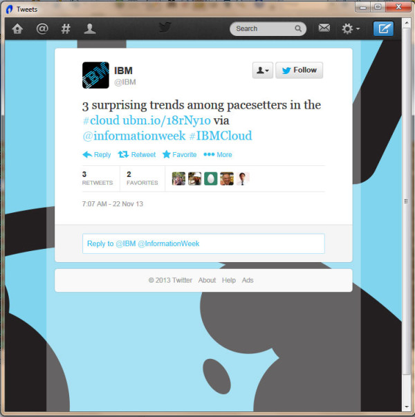 A new browser window is opened for the tweet after the twitter user name was clicked on
